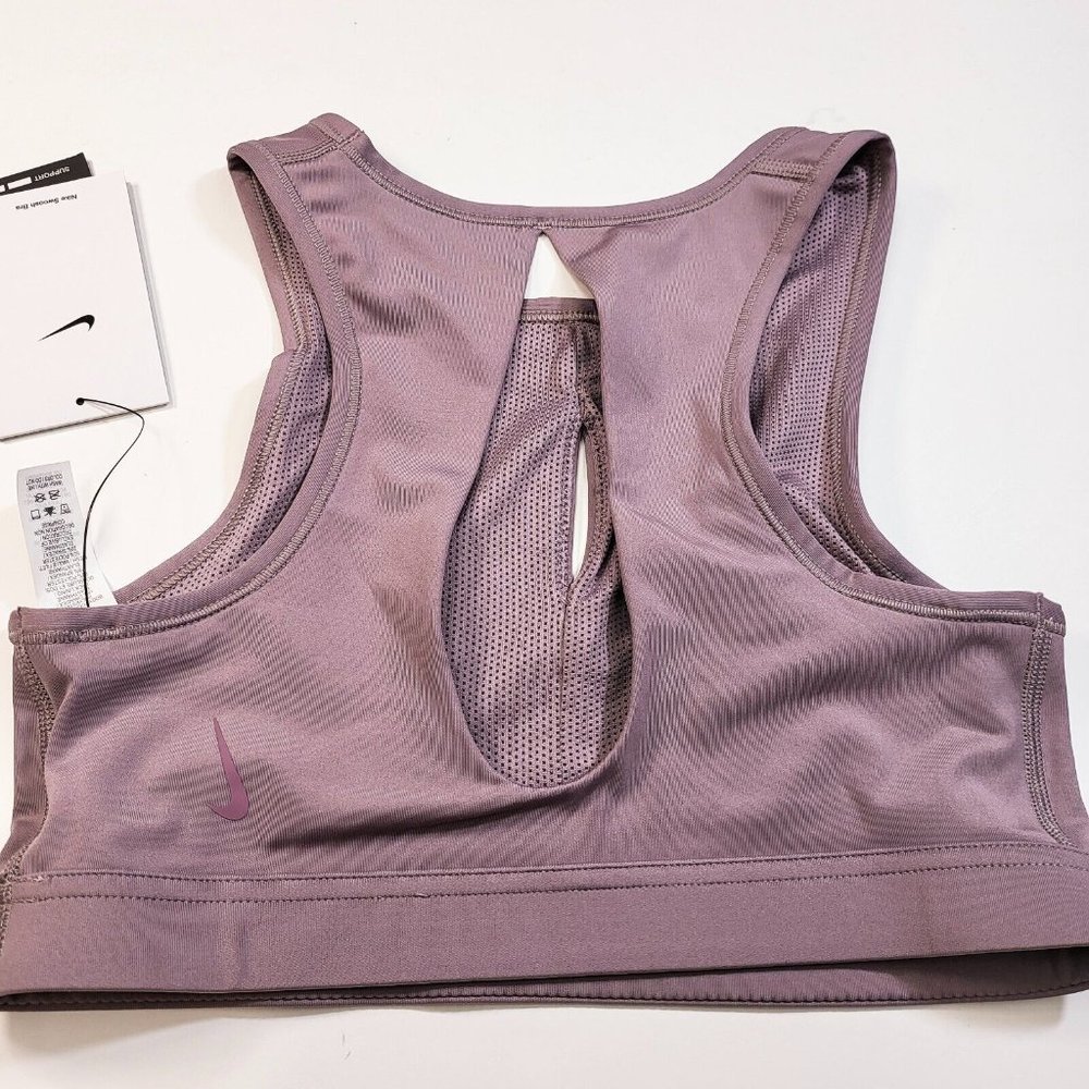 Nike Swoosh Sports Bra Women's Hi Neck Keyhole Medium Support Purple DN4205-531 - Picture 3 of 4